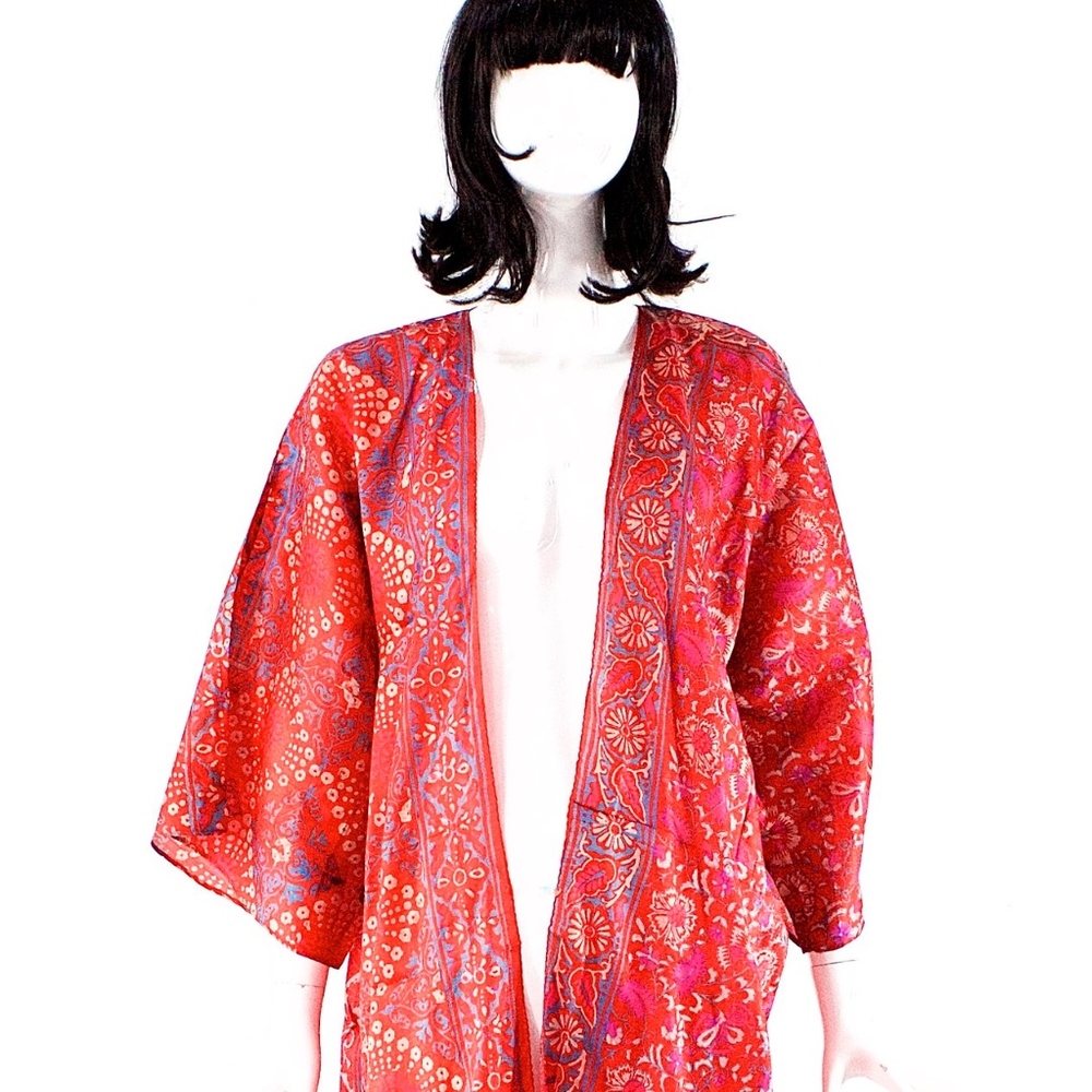 VTG 70's ZODIAC India Hand Blocked Kimono - Picture 2 of 5
